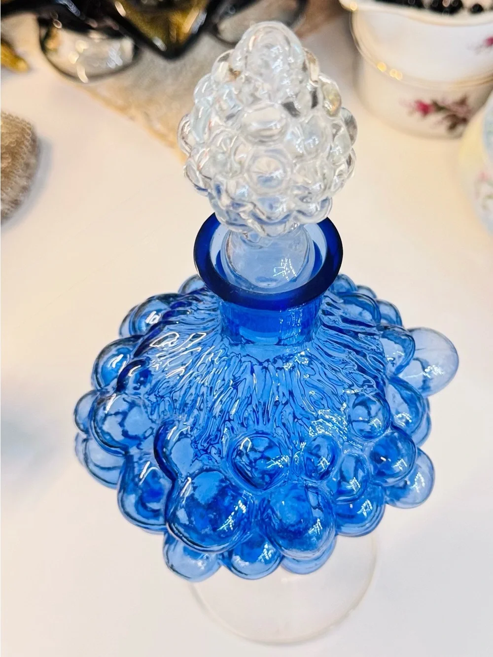 1950s–1960s Empoli Italian Cobalt Blue Grape Cluster Glass Decanter Set